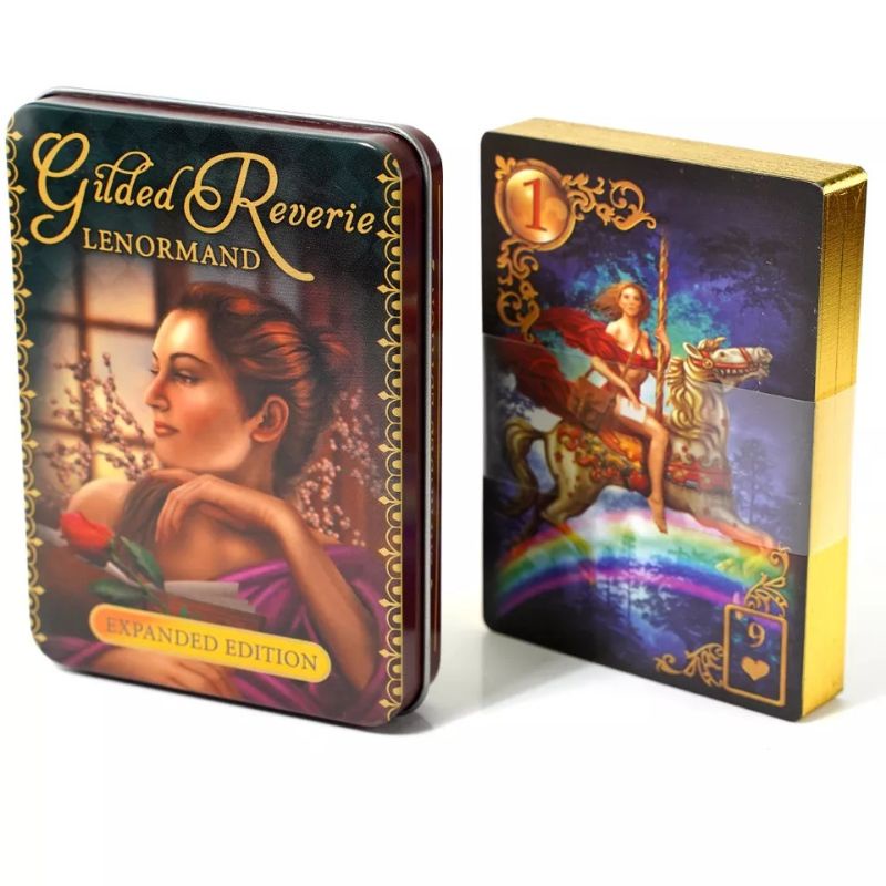 Gilded Riverie Lenormand Oracle dengan Kotak Kaleng pinggiran Gold