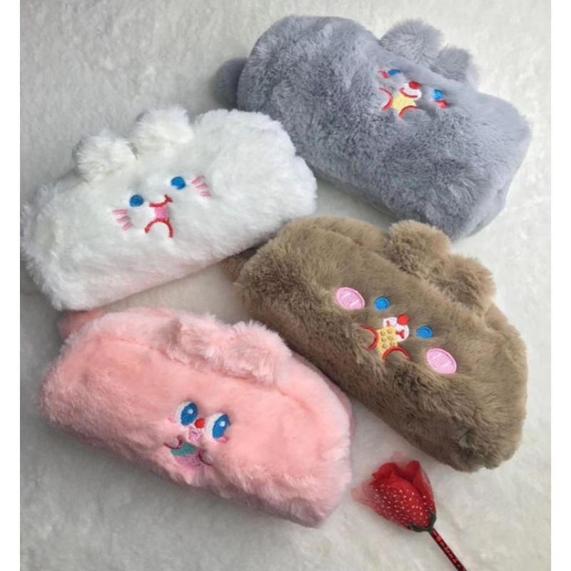 

tempat pensil lucu unik bulu rabbit kelinci import