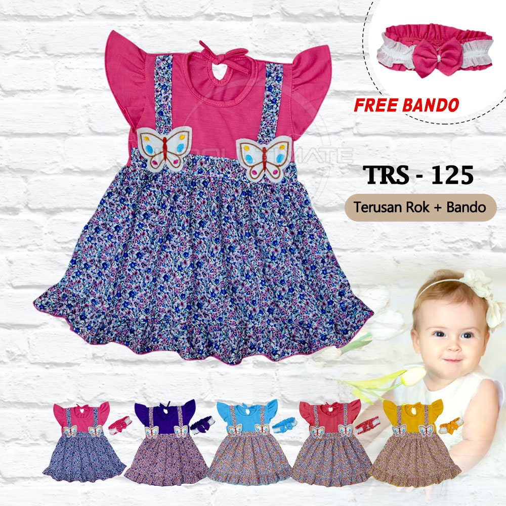 1Pcs Baju Rok Terusan Bayi Perempuan + FREE Bando Dress Rok Bayi PLANET KIDZ Pakaian Bayi Perempuan Dress Bayi Pesta Motif Lucu TRS-125