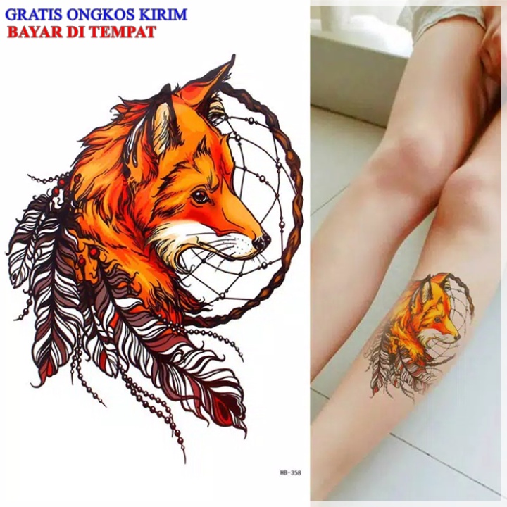 ZARIL Tato Temporer HB-358 WOLF Rubah kuning | Anti Air Tahan Lama TATO STIKER TEMPEL