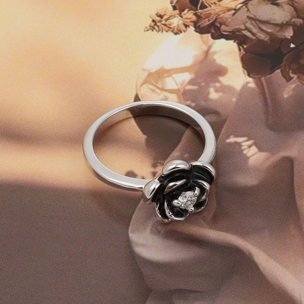 Cincin LILY Hitam Aksesoris Perhiasan Bentuk Bunga Fashion Jewelry