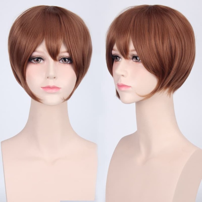 K047-6 wig base light brown pendek cowok cosplay rambut palsu cokelat