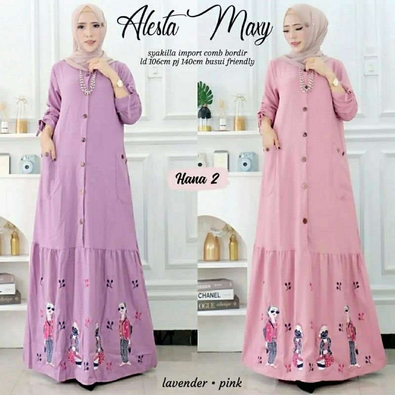 Alesta Maxy GAMIS WANITA MUSLIM CANTIK FIT XXL LD 112 BAHAN SHAKILA IMPORT MIX BORDIR TERMURAH OOTD