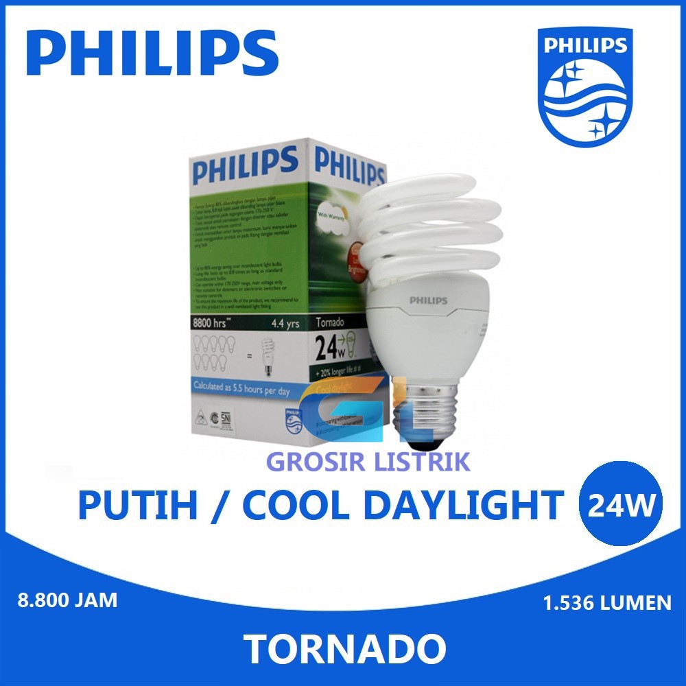 Lampu Philips Tornado 24W Putih Cool Daylight 6500K Spiral 24 Watt W 24Watt Original Grosir