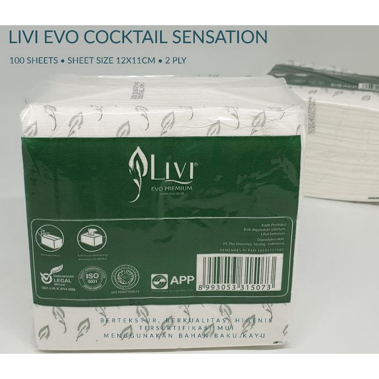 Tissue LIVI EVO COCKTIAL PREMIUM Sensation Napkin 100 Sheets Tisue Meja Makan Lembut