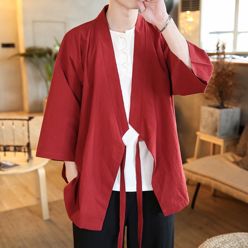 KIMONO CARDINGAN LINEN IMPORT PRIA WANITA JEPANG HARAJUKU BIG SIZE M-5XL JY12
