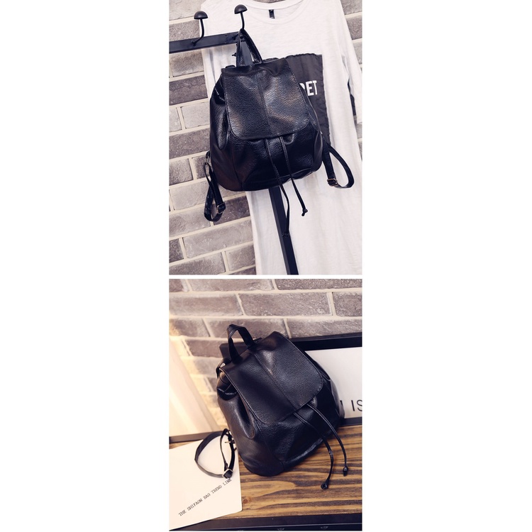 Tas Ransel Wanita Korean Style Fashion Tali Serut Backpack Women Kulit Sintetis Satu7an T260