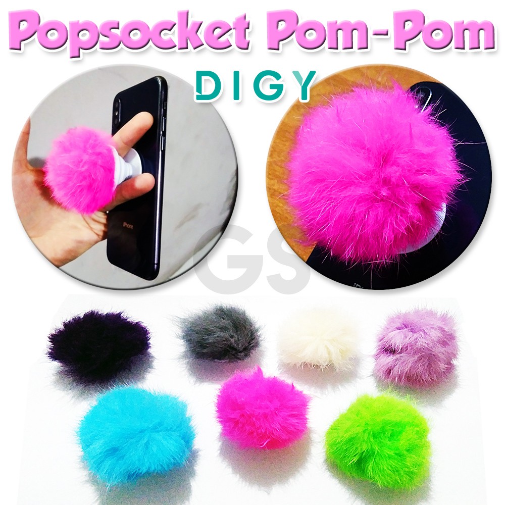 Popsocket Bulu Pom Pom Warna Pop Socket Polos Warna Warni