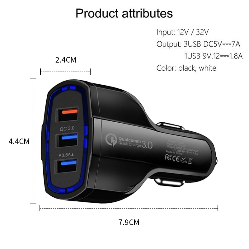 Pengisi Daya Mobil USB Charger HP Mobil Casan Car Lighter Motor  Fast Charge 3.1A 2.1A QC 3.0 3 Ports QC3.0