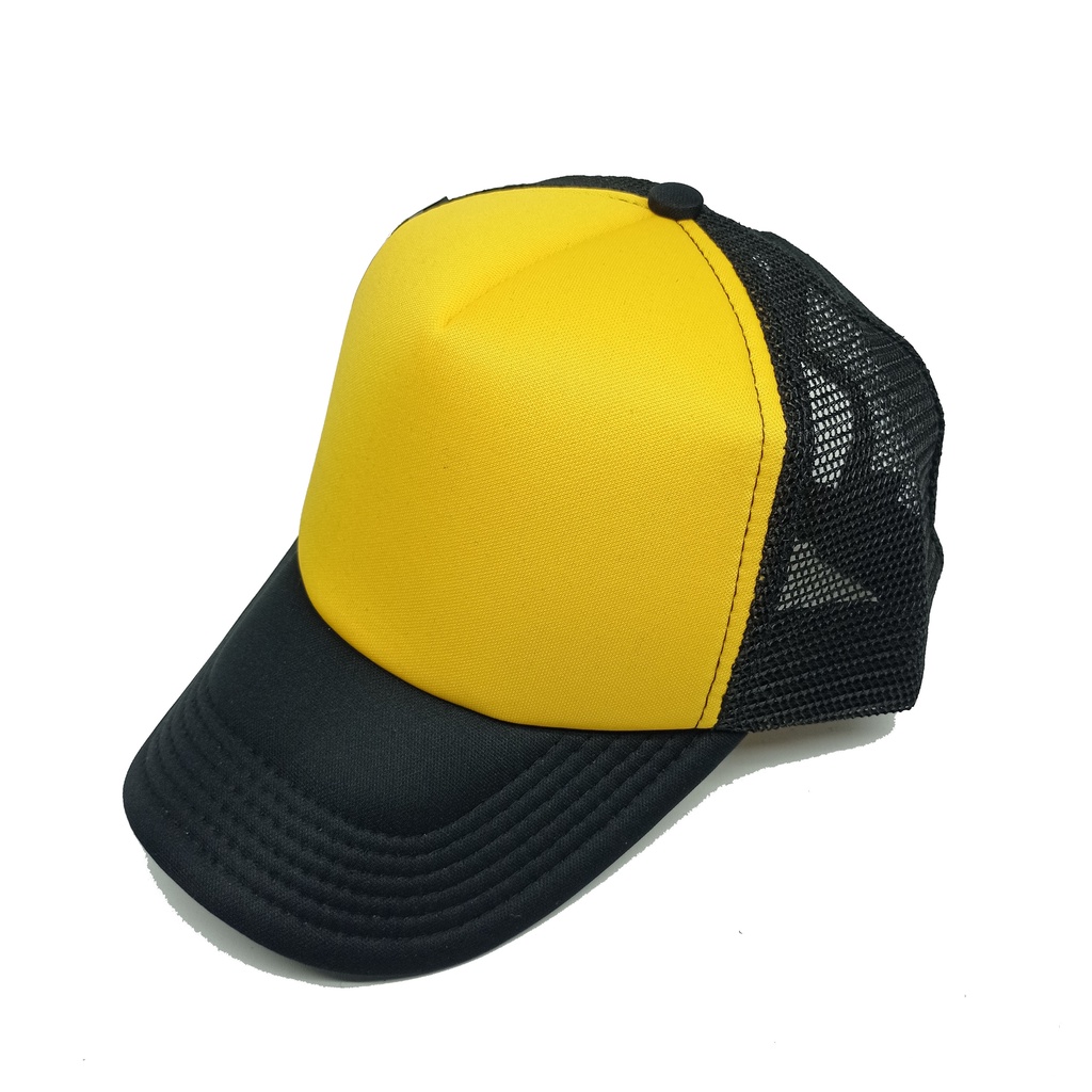 Topi Jaring Trucker Hitam-Kuning-Hitam Polos Dewasa Premium