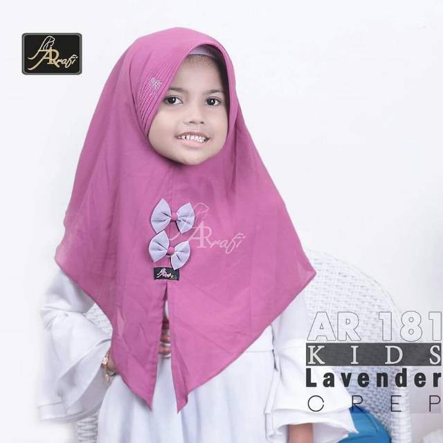 Hijab Arrafi Anak Kids Terbaru AR 181 Instan Polos Aksen Pita Ejamas Hijab Store