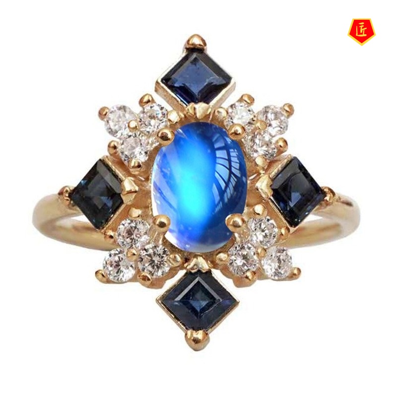 [Ready Stock]Fashion Personality Inlaid Moonstone Gold Ring