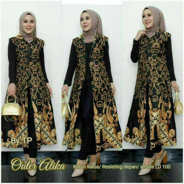 Outer batik tanpa lengan modern resleting murah