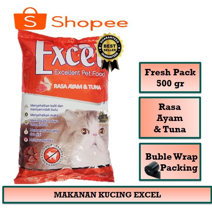 EXCEL Ayam Tuna 500gr | Makanan Kucing anggora persia bentuk segitiga Rasa AYAM DAN TUNA excel orange Excel oren