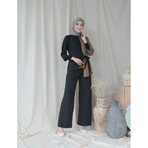 Batik wanita ASJ SA HRB026 Kenongo Kemeja Tosca Pendek-AHY perca hitam