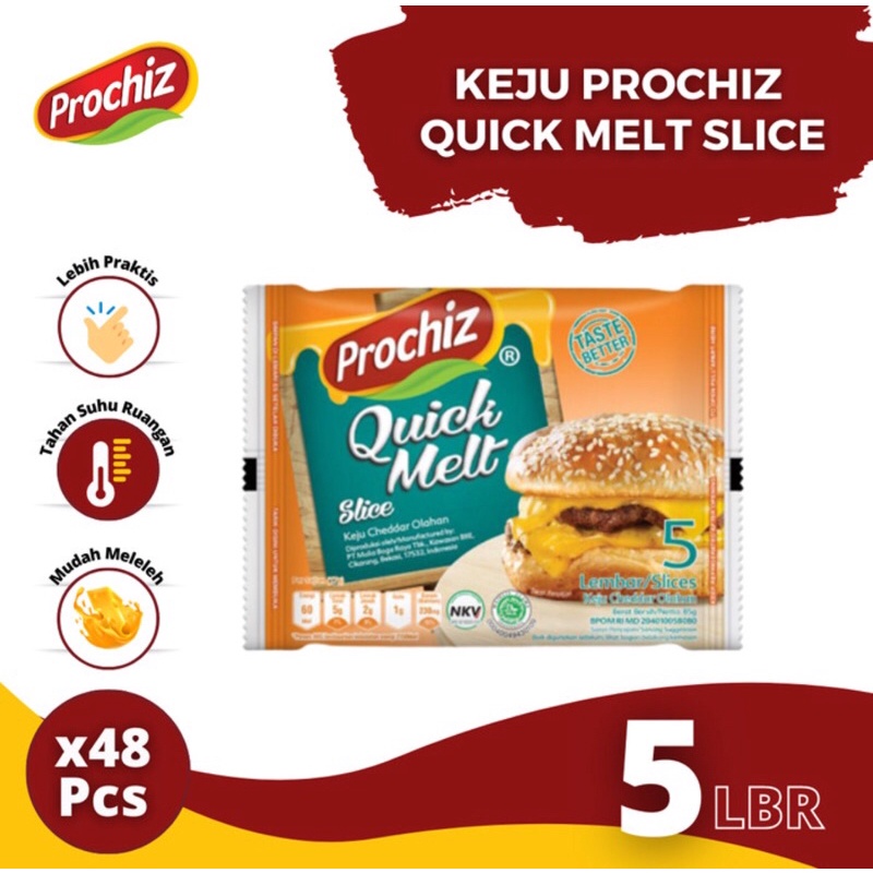 Keju Prochiz Quick Melt Slice isi 5 Slices Cheese Cheddar Cepat Leleh