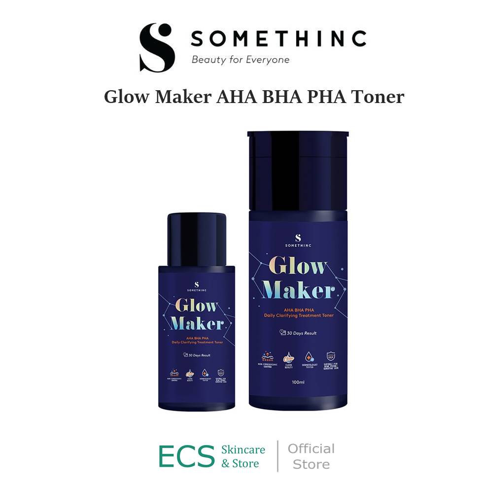 SOMETHINC GLOW MAKER AHA BHA PHA Clarifying Treatment Toner 100 ml / 40 ml - Toner Exfo Mengangkat Sel Kulit Mati  - Ukuran Kecil &amp; Besar - Kemasan Biru Something Someting Sometinc Somethink Sometink