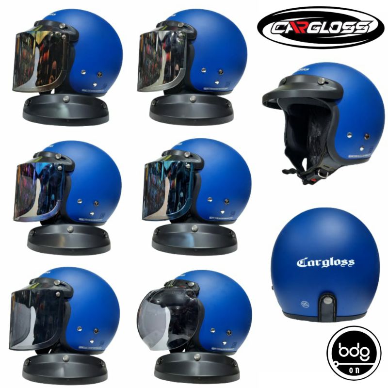 HELM CARGLOSS RETRO POLICE DEEP BLUE DOFF + Kaca Bogo Cembung Datar Injak