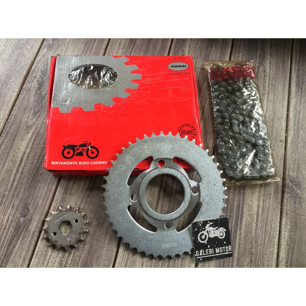 GEAR SET GL PRO GIR PAKET GL PRO GIRSET GLPRO GIR DEPAN BELAKANG  15T 428-45T 428x110L ICHIDAI  berk
