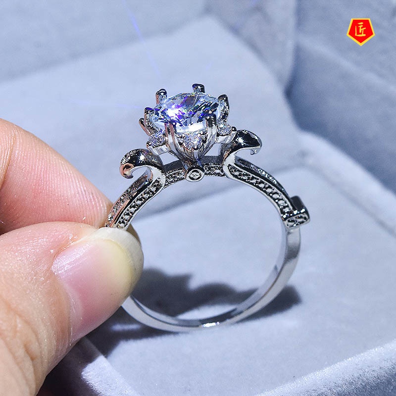 [Ready Stock]Classic Personality 2 Karat Moissanite Flower-Shaped Ring