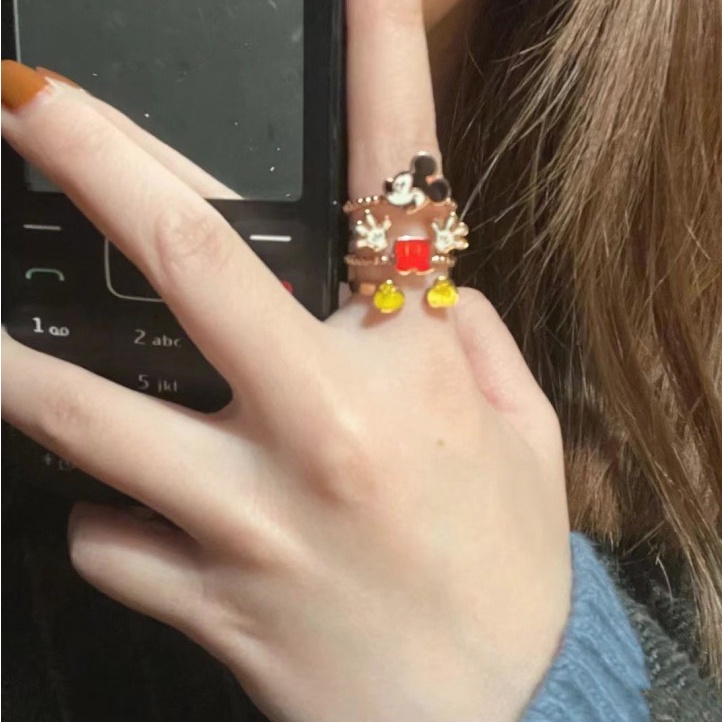 Cincin Model Terbuka Bahan Alloy Desain Tikus Kartun Lucu Untuk Wanita