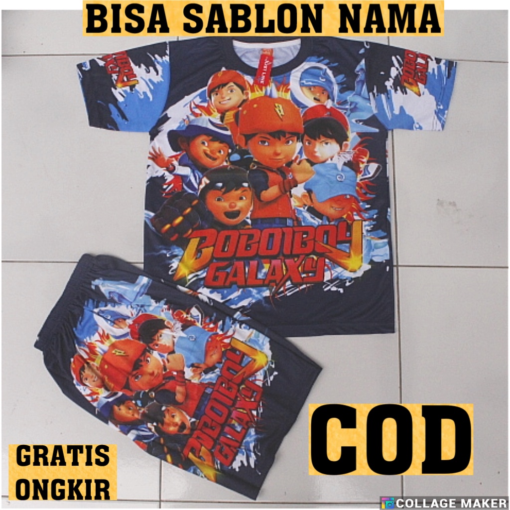 cod setelan anak boboiboy full printing size 4-20