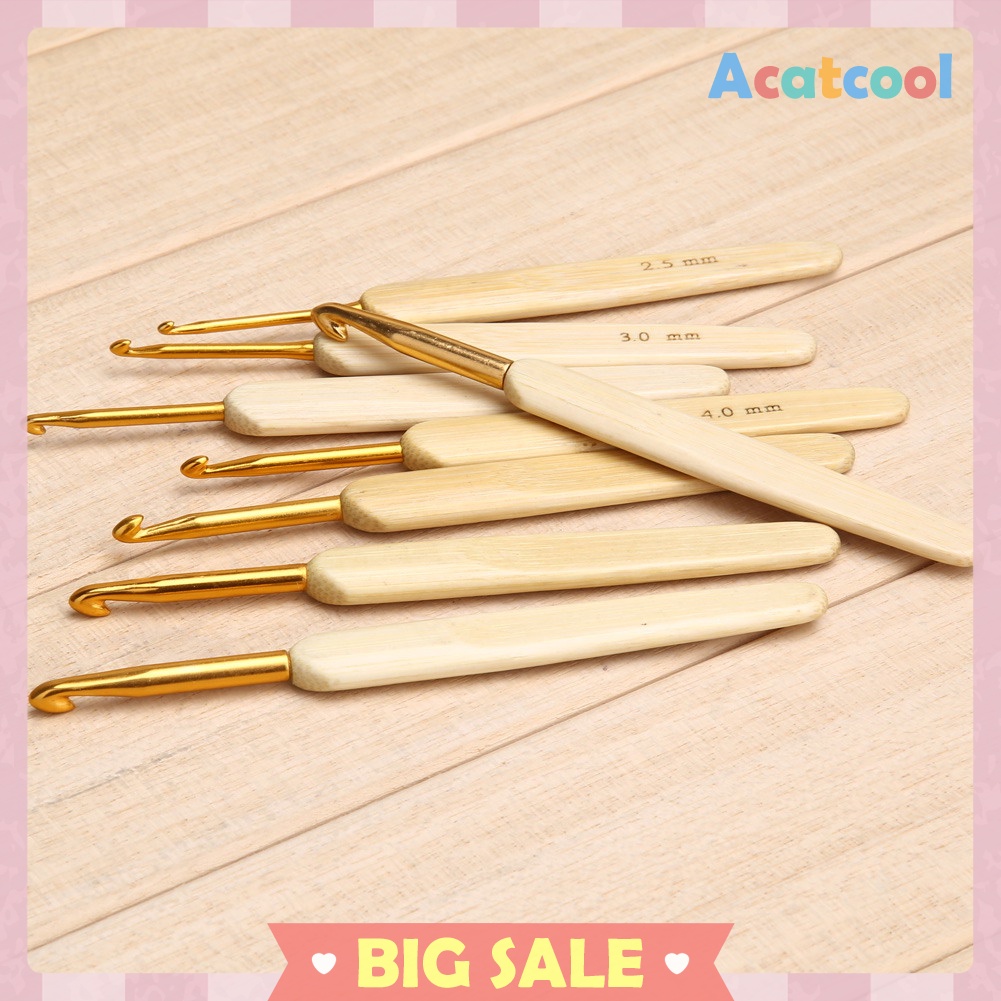 8pcs 8 sizes Bamboo handle Golden Aluminum Crochet Hooks Needles 2.5mm-6mm