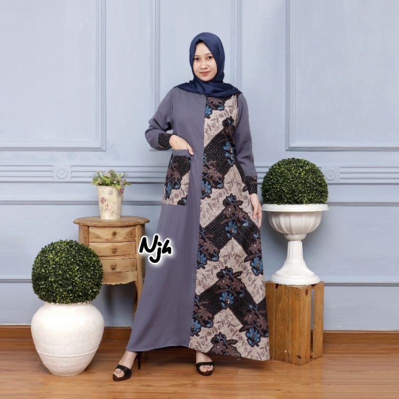 Promo Gamis Kombinasi M L Xl Xxl Batik Wollycrepe Premium Mewah Modern Elegan Cantik Jahitan Rapih 5Ym0NKf60zX91