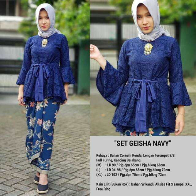 KEBAYA COUPLE/MODERN/KEBAYA BRUKAT/BROKAT/KAINLILIT/SET GEISHA NAVY