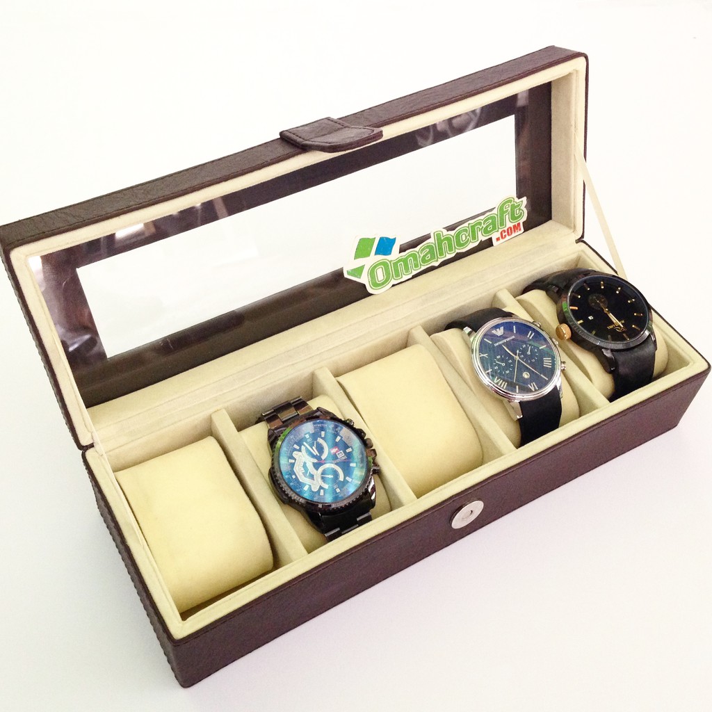 LARGE SIZE - Kotak Jam Tangan JUMBO isi 5 COKELAT CREM / Box Tempat Jam dan Wadah Jam Tangan Murah