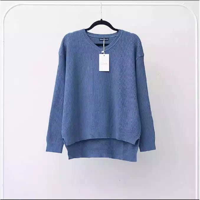 BOXY V-NECK VIONA/sweater rajut halus-denim
