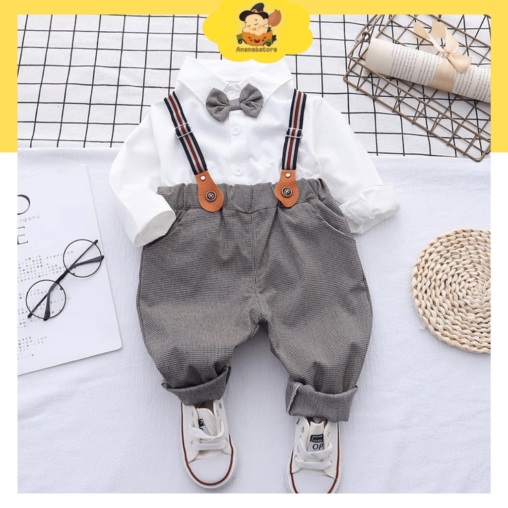 ANANAKSTORE- Setelan kodok anak lengan panjang / Baju baby impor premium motif BOWITE dasi Kupu Kupuu / setalan 0-5 Tahun