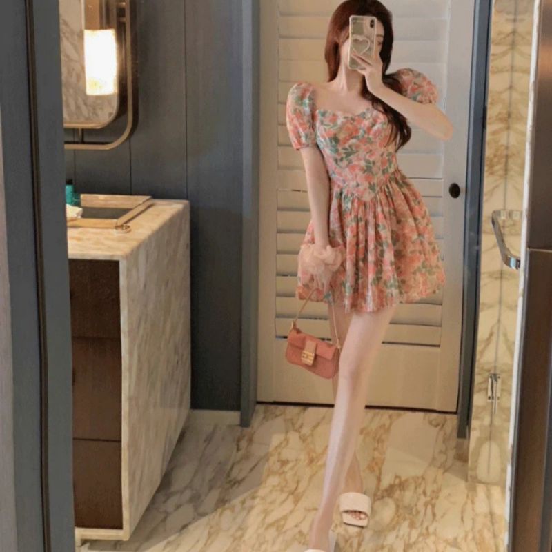 MDLV ~ 6601# Rosetta Mini Dress Korea Flower Mini Dress Fashion Import