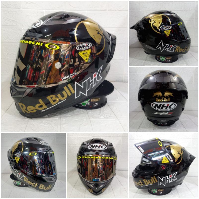 NHK RX9 BLACK GLOSSY PAKET GANTENG VISOR IRIDIUM + SPOILER STIKER RED BULL