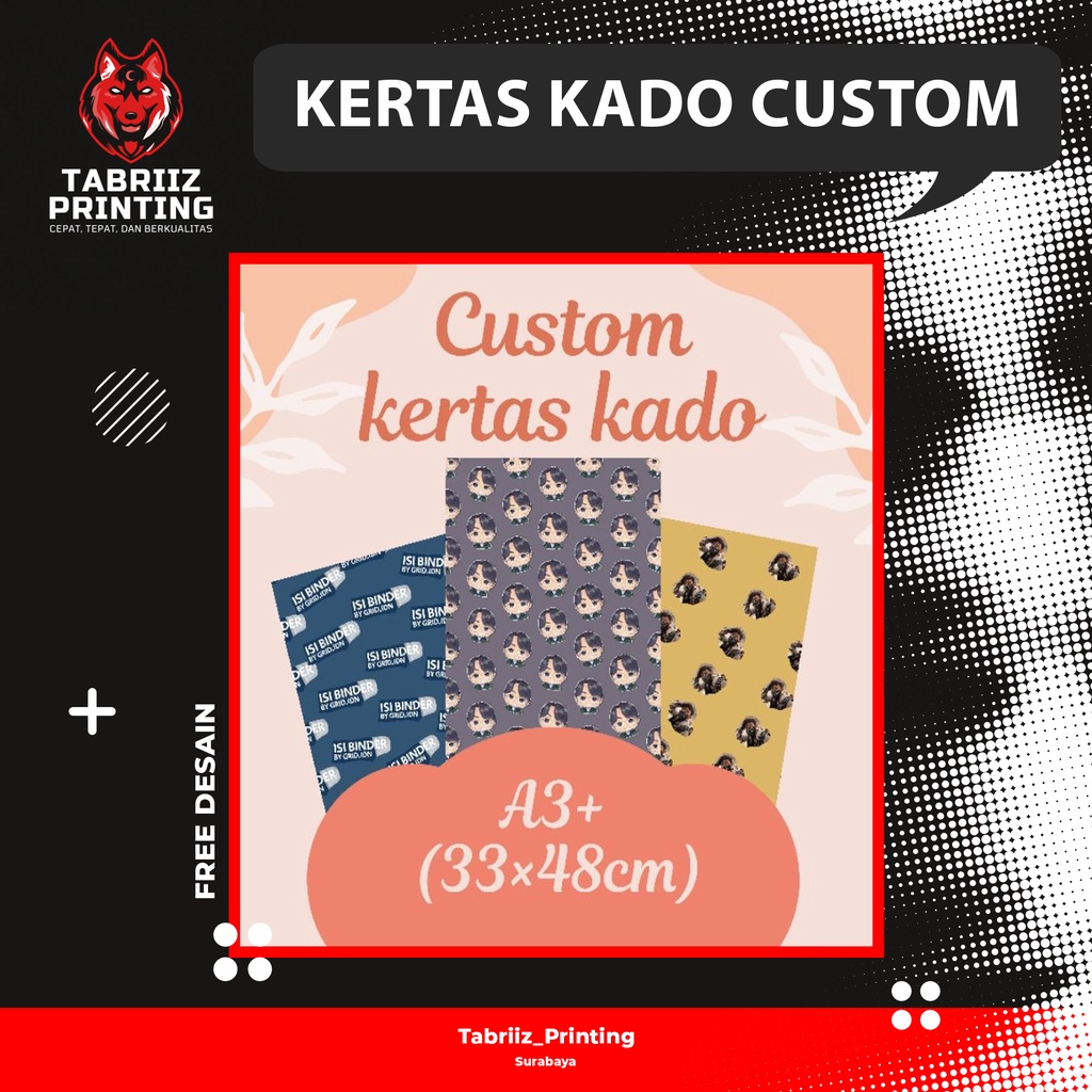 

[TABRIIZ PRINTING] Kertas Kado Custom/Kertas Ulang Tahun/Kertas Kado Karakter/Pembungkus Kado Surabaya