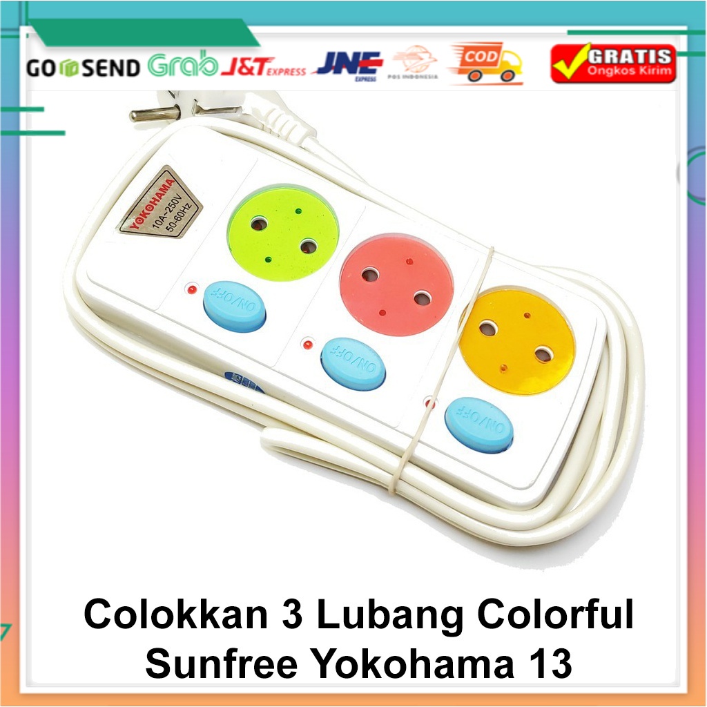 Sunfree Yokohama 13 StopKontak Listrik 3 Lubang Kabel 1.8m Colokan Saklar Switch Lampu Indikator BS 