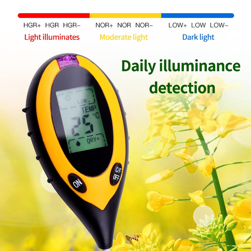 Moisture Meter PH Levels Temperature Sunlight Intensity Humidity Tester For Plant 4 In1 Meter