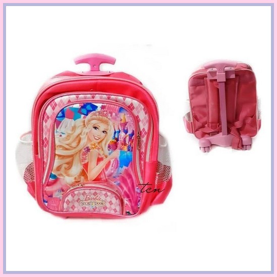 Ransel Troli Dorong Anak Cewek Gambar Barbie Pink Lucu Perempuan Murah Berkualitas Tas Gendong Tk Sd