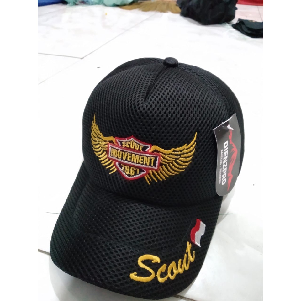 TOPI PRAMUKA SCOUT JARING DOUBLEMESS BORDIR MURAH