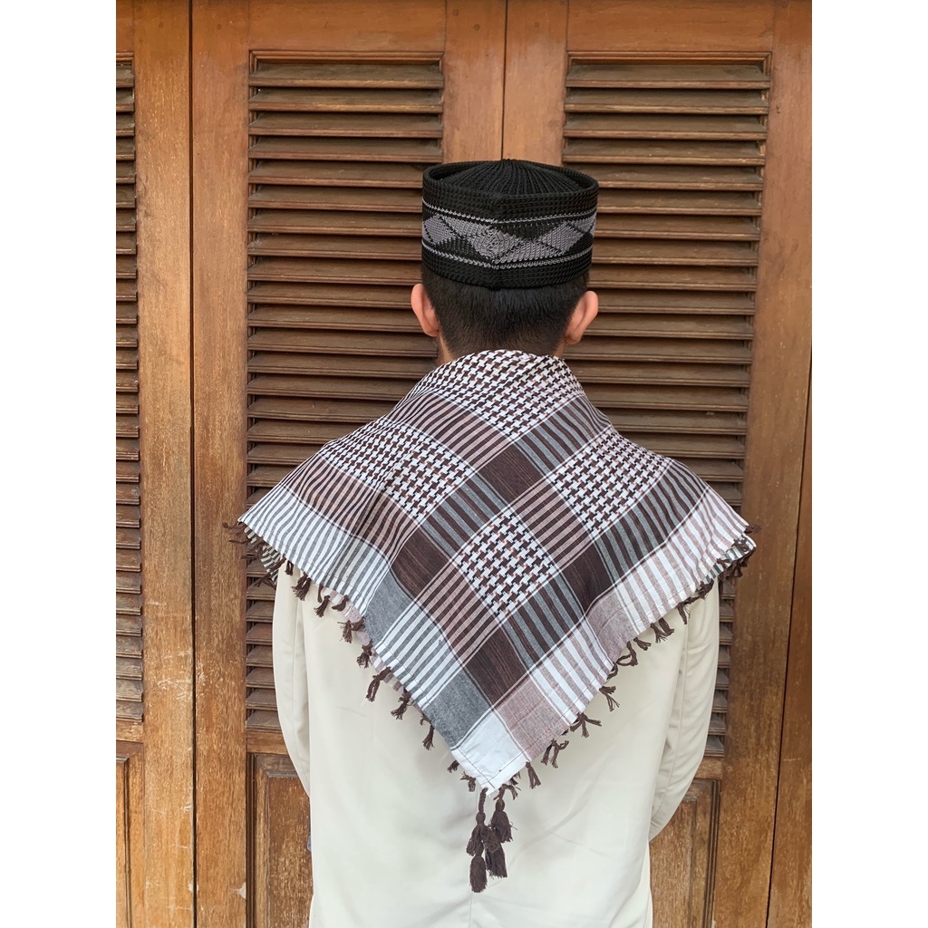 SORBAN MOTIF POLOS MOZAIK AMBANI CIAMIK SUPER PREMIUM PANJANG SAJADAH TASBIH PECI RAJUT QURAN DEWASA ANAK BAYI POLOS MOTIF HITAM PUTIH SOUVENIR NU KOPIAH ALAS HAJI UMROH-Choco