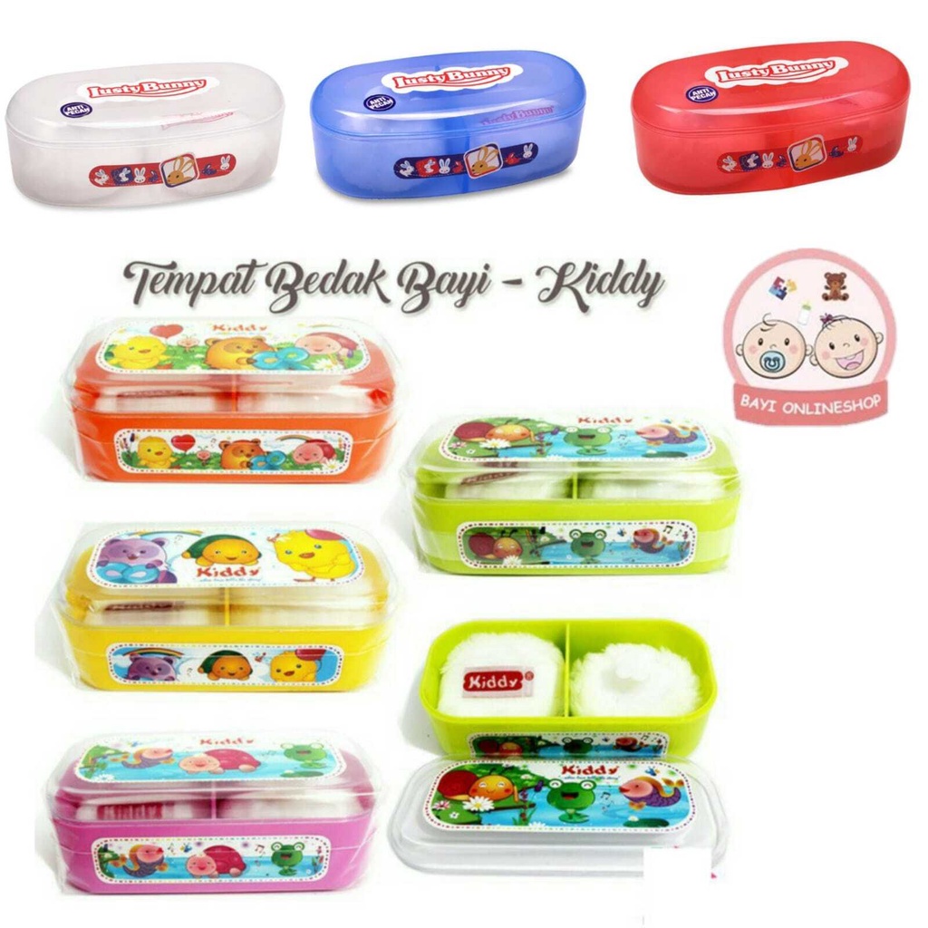 Tempat Bedak Bayi Double KIDDY / Wadah Bedak Bayi ( 2 SEKAT+2 PUFF)