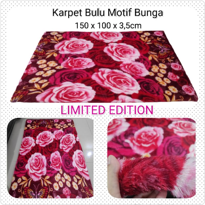 Karpet bulu rasfur motif bunga 150*100*3,5cm isi HDP