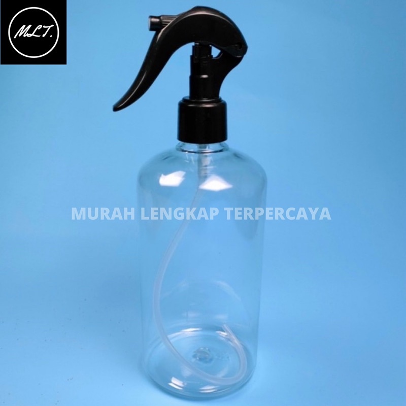 BOTOL PLASTIK 500ML CLEAR TUTUP TRIGGER SPRAY BEBEK N24 /  BOTOL SPRAY TRIGER 500ML NATURAL TUTUP SPRAY TRIGGER BEBEK NECK 24 HITAM PUTIH NATURAL