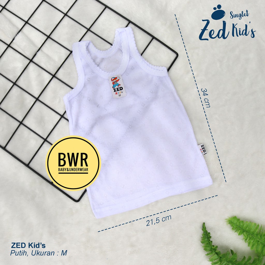 [ 3pc ] Singlet Kaos Dalam Anak Berpori PUTIH / Singlet Bayi ZED Kids Kutung Putih 0-12 Tahun - Bwr