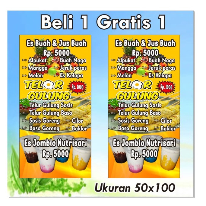 Banner Es Buah / Telur Gulung / Es Jomblo BELI 1 Gratis 1 50x100