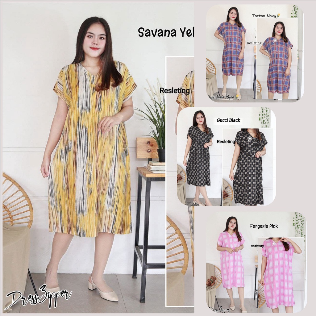 IZANY Piyama Daster / Dress Dewasa Zipper XXL Jumbo Busui Friendly Bahan Rayon