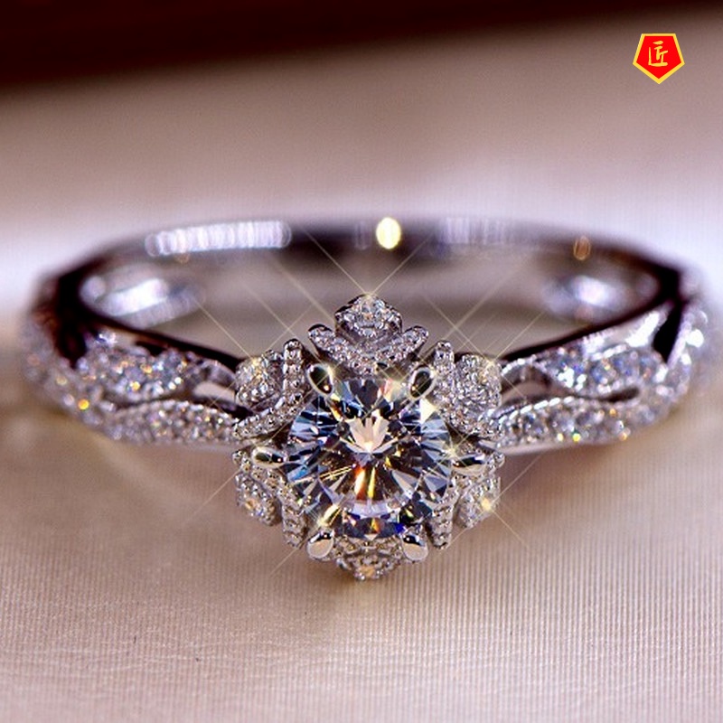 [Ready Stock]Elegant Classic Hollow Flower 1 Karat Moissanite Ring