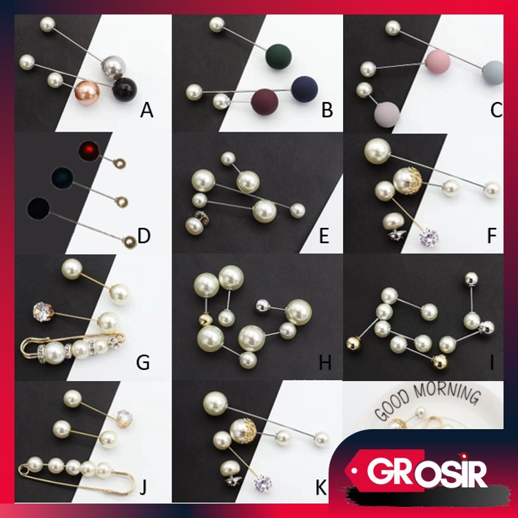 Grosir- F488 Pin Tusuk Mutiara Double Korea / Bros Pearl Pin Brooch / Peniti Jilbab Jarum Pentul