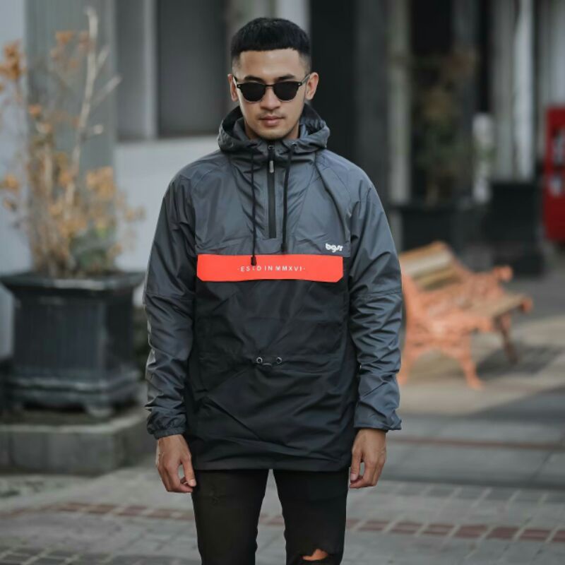 Jaket Cougle Bgsr Jaket Parasut Pria Jaket Outdoor Abu Hitam