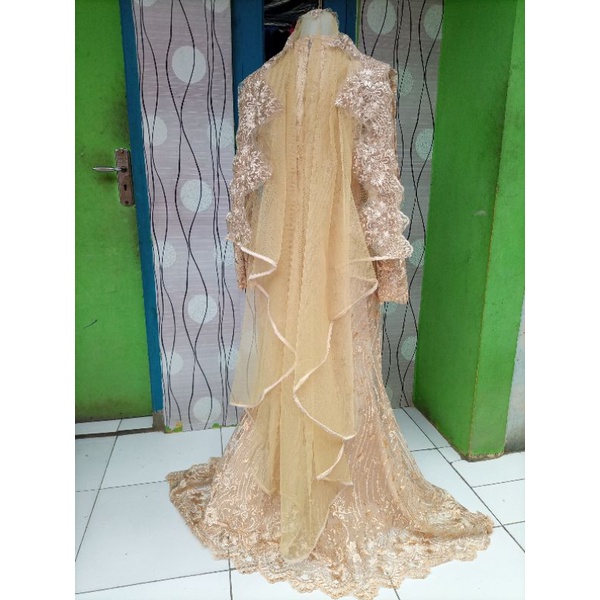 Gaun pengantin Syar'i bisa request ukuran dan Warna / Full Brukat / Full set / Jumbo atau Small / termasuk Aksesoris